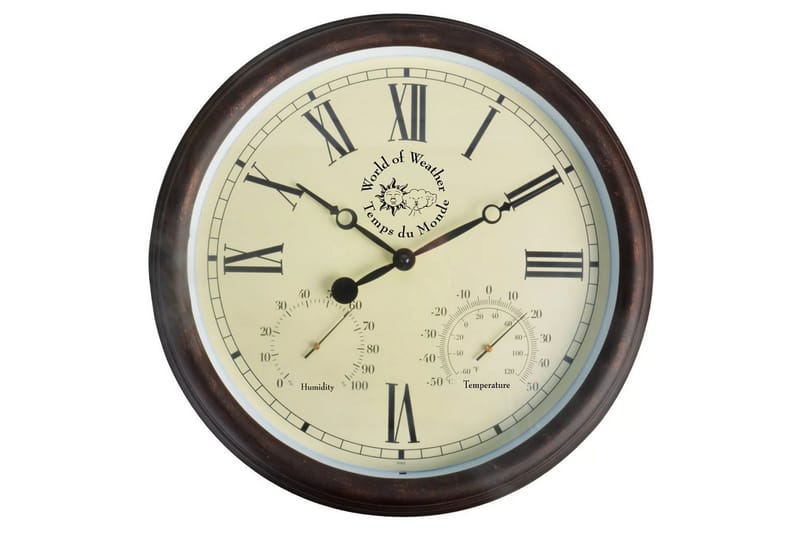 Esschert Design stationsur med termo-hygrometer 30,5 cm TF00 - Brun - Boligtilbehør - Vægdekoration - Vægure & Ure