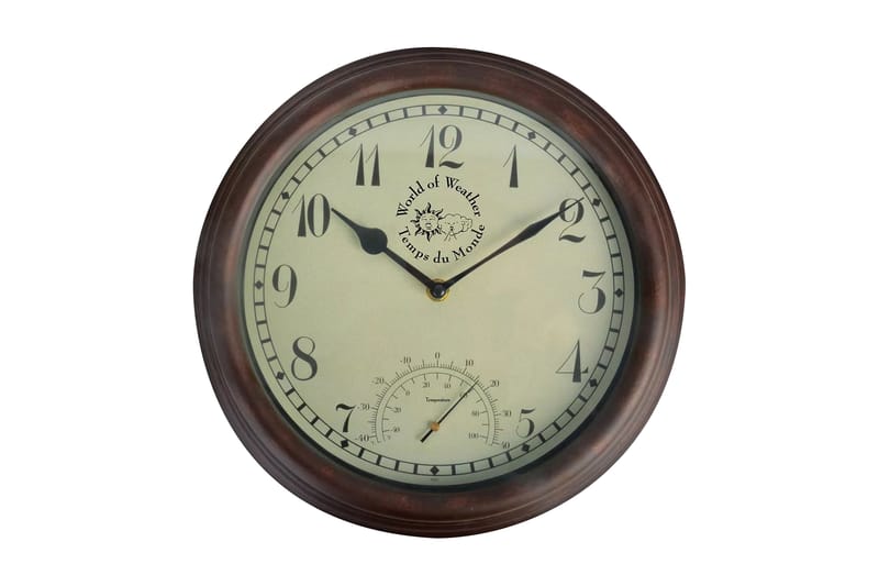 Esschert Design stationsur med termometer 30,5 cm TF007 - Brun - Boligtilbehør - Vægdekoration - Vægure & Ure