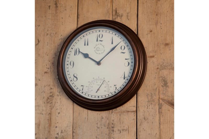 Esschert Design stationsur med termometer 30,5 cm TF007 - Brun - Boligtilbehør - Vægdekoration - Vægure & Ure