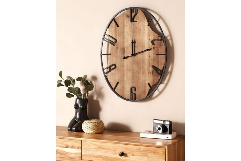 Väggklocka Beliani Meynes Black||Light colored wood - Boligtilbehør - Vægdekoration - Vægure & Ure - Urværk til vægur