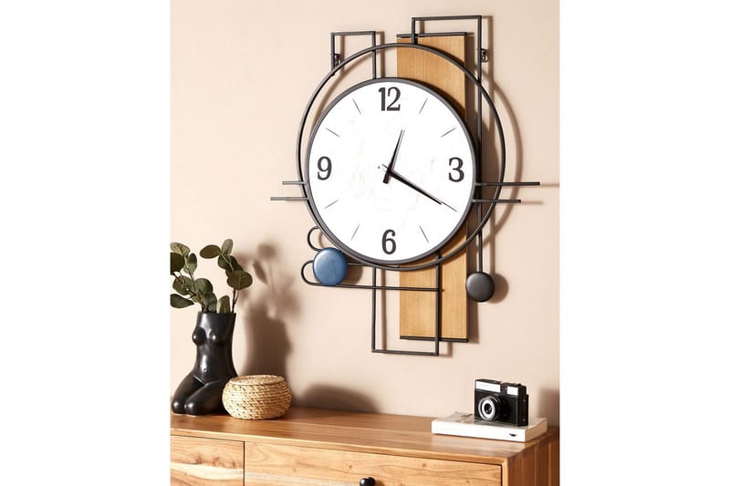 Väggklocka Beliani Tavel Multicolored||Black||White||Light colored wood - Boligtilbehør - Vægdekoration - Vægure & Ure - Urværk til vægur