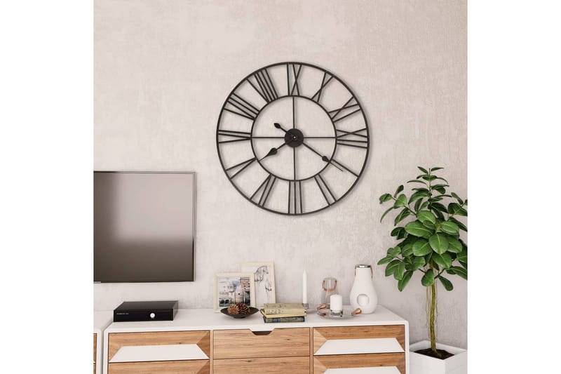 Vægur I Vintagestil Kvarts-Urværk Metal 80 Cm Xxl - Sort - Boligtilbehør - Vægdekoration - Vægure & Ure