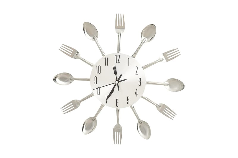 Vægur Med Ske- og Gaffeldesign 31 cm Aluminium Sølvfarvet - Sølv - Boligtilbehør - Vægdekoration - Vægure & Ure