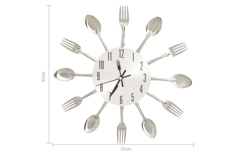 Vægur Med Ske- og Gaffeldesign 31 cm Aluminium Sølvfarvet - Sølv - Boligtilbehør - Vægdekoration - Vægure & Ure