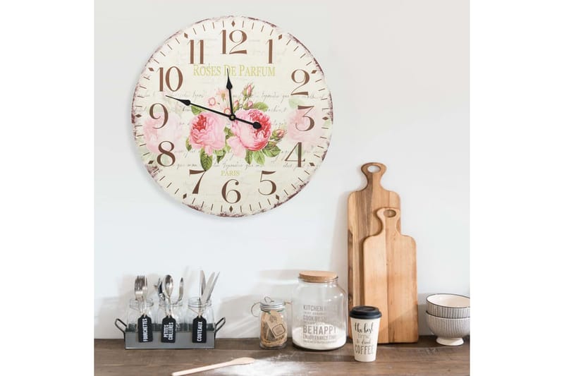 Vægur Vintagestil Blomst 60 cm - Flerfarvet - Boligtilbehør - Vægdekoration - Vægure & Ure