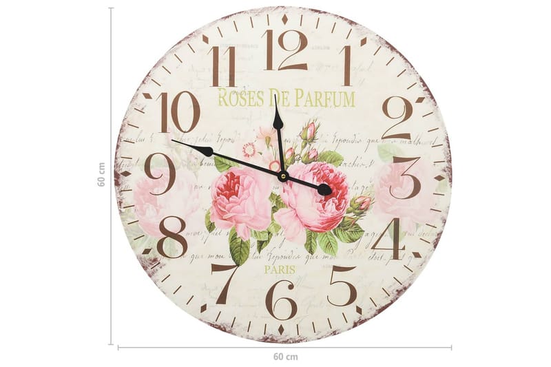 Vægur Vintagestil Blomst 60 cm - Flerfarvet - Boligtilbehør - Vægdekoration - Vægure & Ure