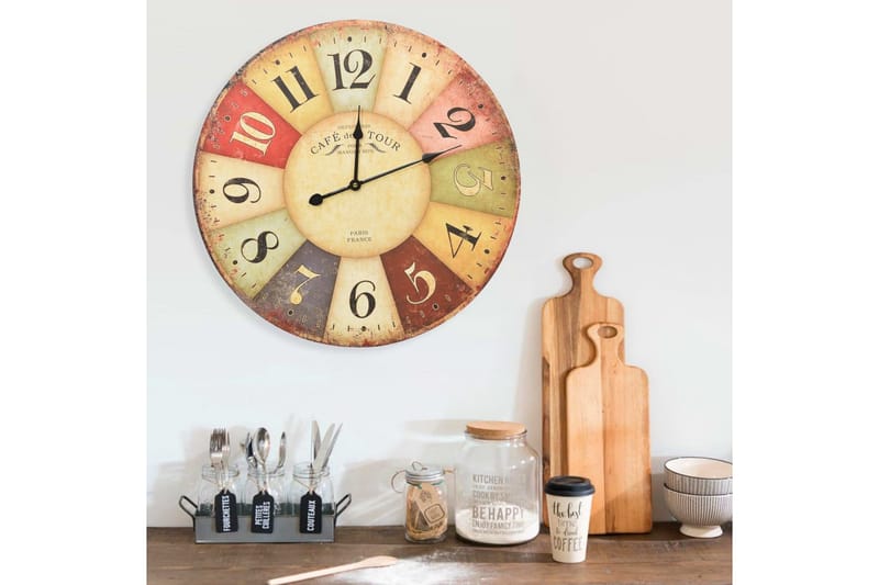 Vægur Vintagestil Colourful 60 cm - Flerfarvet - Boligtilbehør - Vægdekoration - Vægure & Ure