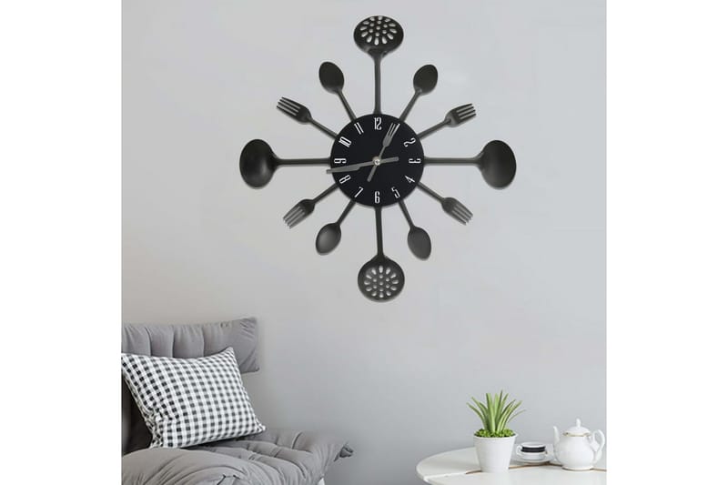 Vægur Med Ske- og Gaffeldesign 40 cm Aluminium Sort - Sort - Boligtilbehør - Vægdekoration - Vægure & Ure