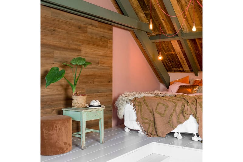 Wallart brædder med trælook naturlig egetræsstil mørkebrun - Brun - Boligtilbehør - Vægdekoration