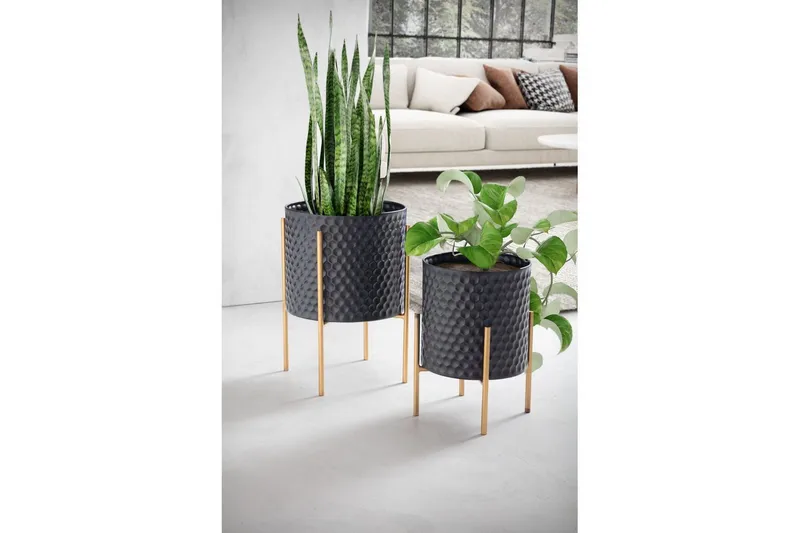 Vase Wohnling Sæt af 2 Aluminiums Blomster Plantekrukke 3 D Cirkeloverflade Moderne - Boligtilbehør - Krukker