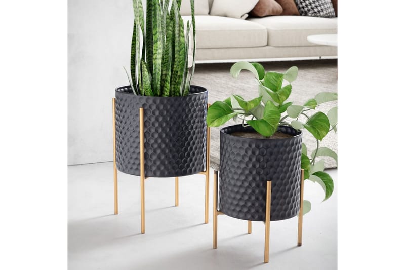 Vase Wohnling Sæt af 2 Aluminiums Blomster Plantekrukke 3 D Cirkeloverflade Moderne - Boligtilbehør - Krukker