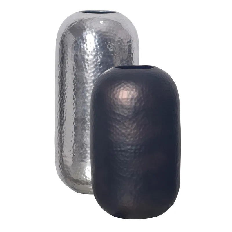 Corara Vase 46 cm Sæt med 2, Sølvfarvet og sort bronze