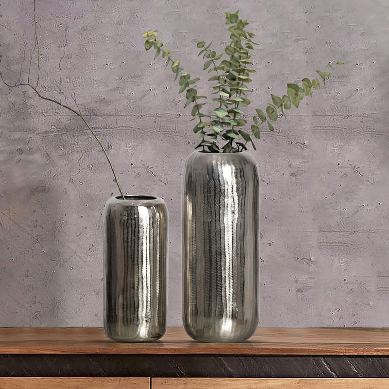 Dalaro Vase 40 cm Sæt med 2 - Sølvfarvet - Boligtilbehør - Vaser - Cylindervase