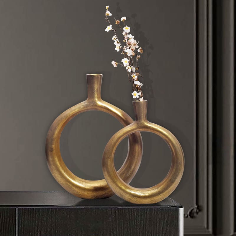 Dalena Vase 45 cm Sæt med 2 - Antikguld - Boligtilbehør - Vaser