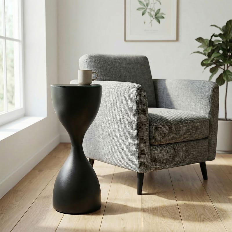 Relvik rundt sidebord 23 cm i metal og glas - Sort - Boligtilbehør - Vaser