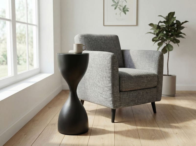 Relvik rundt sidebord 23 cm i metal og glas - Sort - Boligtilbehør - Vaser