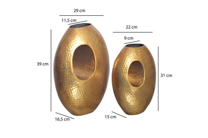 Vase Wohnling Sæt af 2 Aluminium Hammered look, moderne loftstil Guld - Guld - Boligtilbehør - Vaser