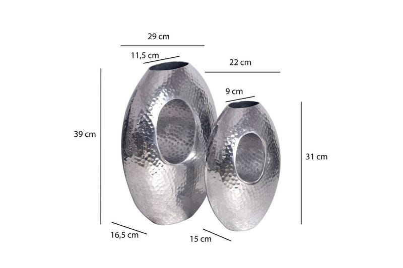 Vase Wohnling Sæt af 2 Aluminium Hammered look, moderne loftstil Sølv - Sølv - Boligtilbehør - Vaser