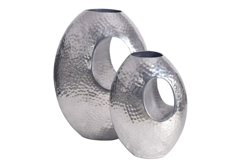 Vase Wohnling Sæt af 2 Aluminium Hammered look, moderne loftstil Sølv, Sølv