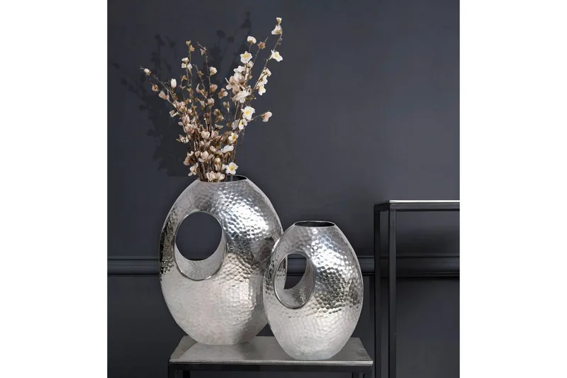 Vase Wohnling Sæt af 2 Aluminium Hammered look, moderne loftstil Sølv - Sølv - Boligtilbehør - Vaser