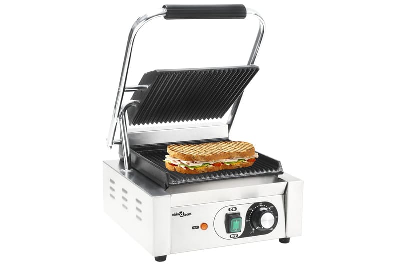 Rillet Panini-Grill Rustfrit Stål 1800 W 32 X 41 X 19 Cm - Sølv - Have - Grill - Elgrille
