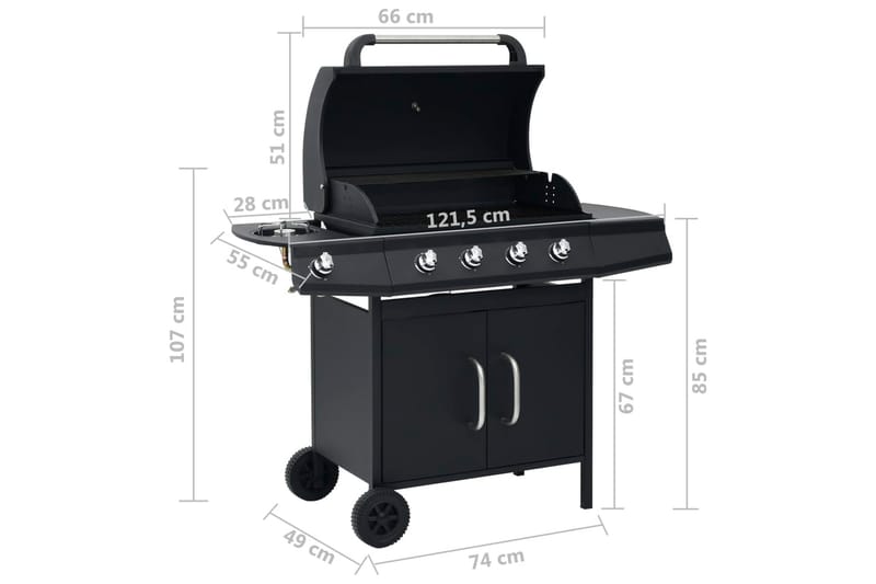 gasgrill 4+1 grillzoner stål sort - Sort - Have - Grill - Gasgrille