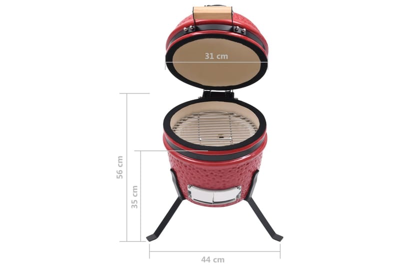 2-i-1 Kamado-røgegrill 56 cm keramisk rød - Rød - Have - Grill - Grill tilbehør