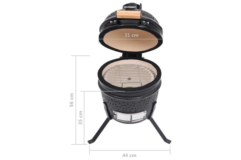 2-i-1 Kamado-røgegrill 56 cm keramisk sort - Sort - Have - Grill - Grill tilbehør