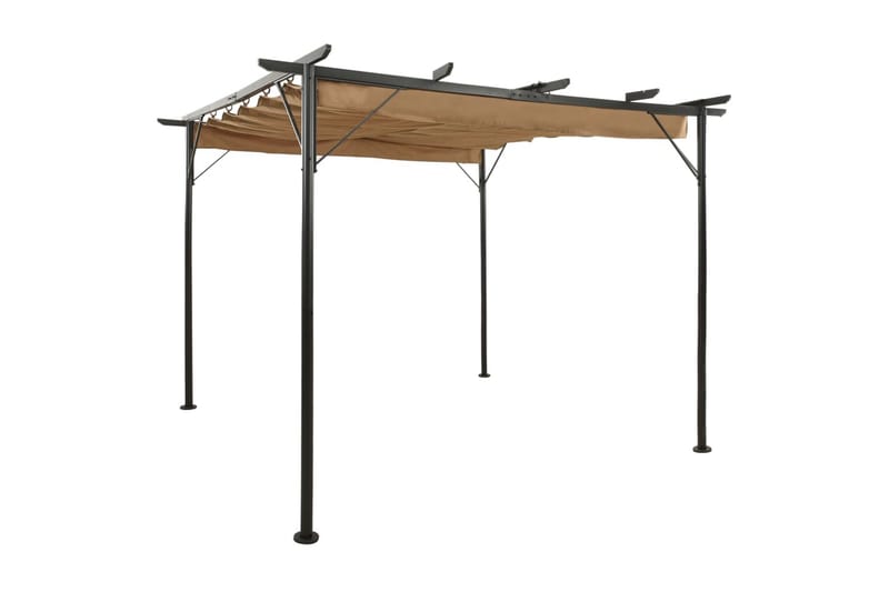 Pergola m. tilbagetrækkeligt tag 3x3 m 180 g/m² stål gråbrun - Gråbrun - Grilltelt - Pergola