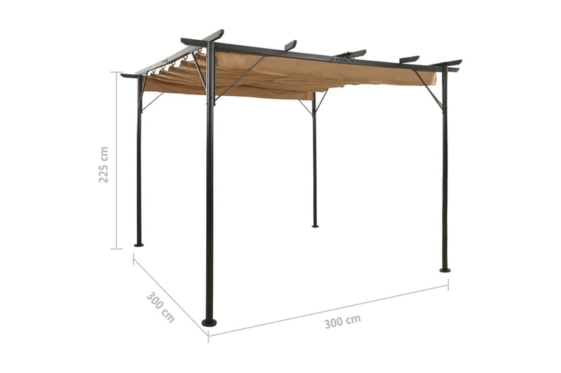 Pergola m. tilbagetrækkeligt tag 3x3 m 180 g/m² stål gråbrun - Gråbrun - Havemøbler - Solafskærmning - Pergola