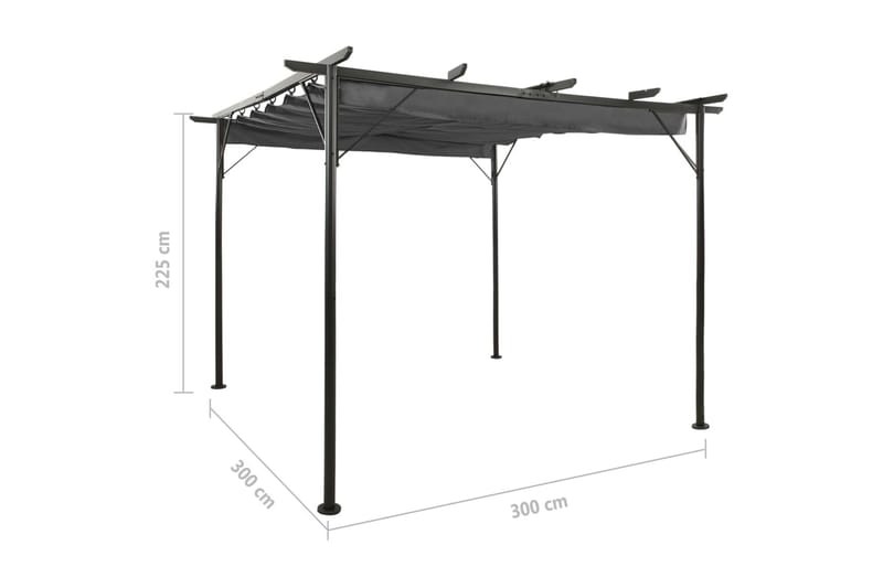 Pergola med tilbagetrækkeligt tag 3x3 m 180 g/m² antracitgrå - Antracit - Grilltelt - Pergola