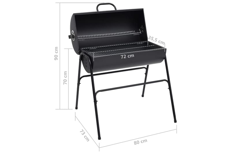 tøndegrill med 2 grillriste 80x95x90 cm stål sort - Sort - Have - Grill - Kulgrille