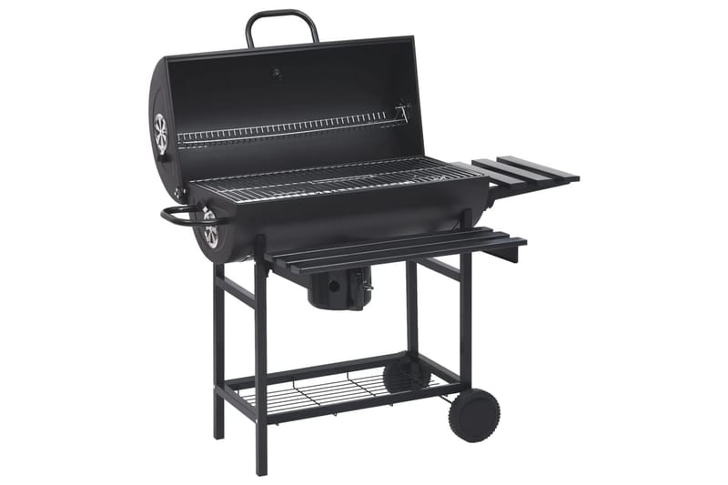 tøndegrill med hjul og hylder 115x85x95 cm stål sort - Sort - Kulgrille - Grilltønder