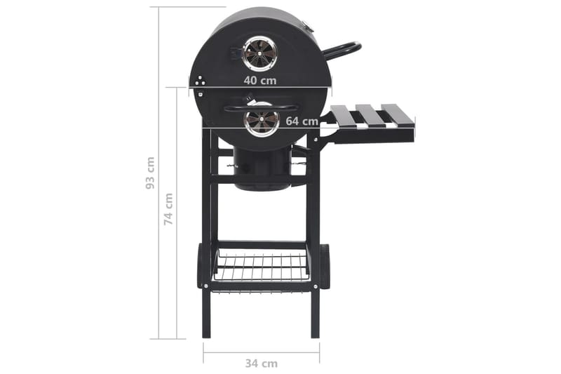 tøndegrill med hjul og hylder 115x85x95 cm stål sort - Sort - Have - Grill - Kulgrille