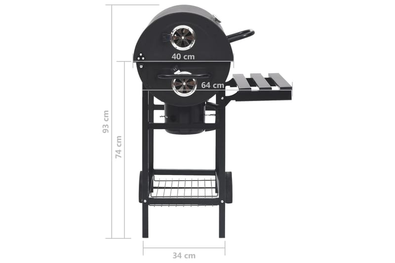 tøndegrill med hjul og hylder 115x85x95 cm stål sort - Sort - Kulgrille - Grilltønder