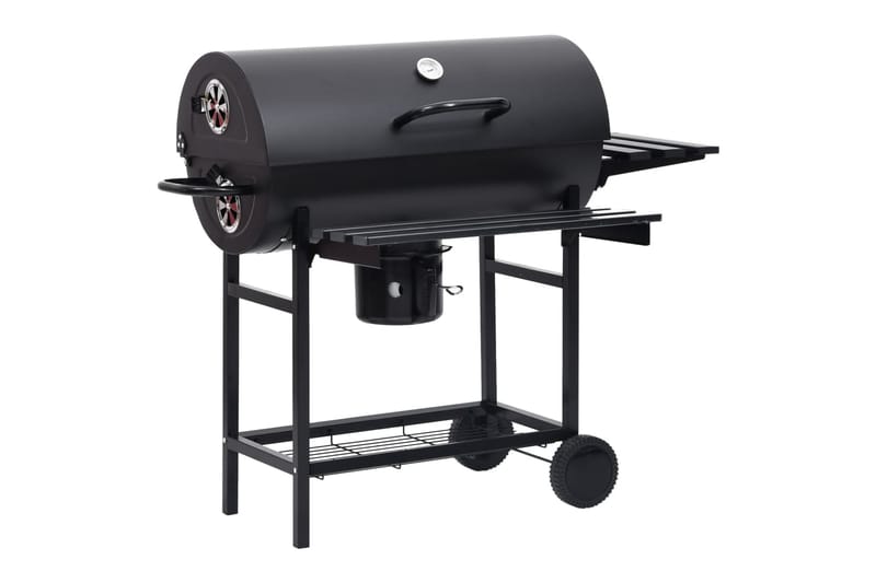 tøndegrill med hjul og hylder 115x85x95 cm stål sort - Sort - Have - Grill - Kulgrille