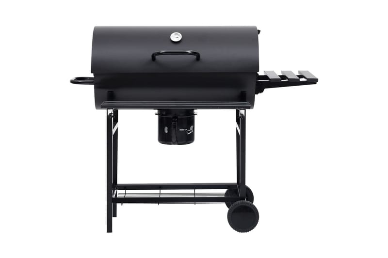 tøndegrill med hjul og hylder 115x85x95 cm stål sort - Sort - Kulgrille - Grilltønder