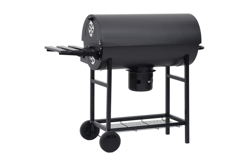 tøndegrill med hjul og hylder 115x85x95 cm stål sort - Sort - Have - Grill - Kulgrille