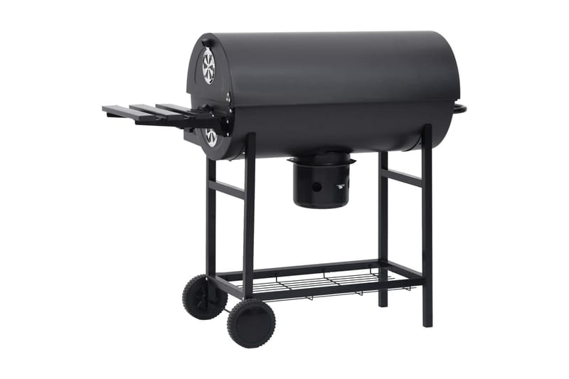 tøndegrill med hjul og hylder 115x85x95 cm stål sort - Sort - Kulgrille - Grilltønder