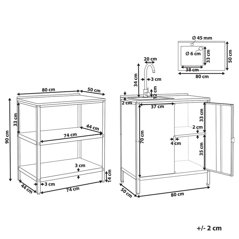 2-delt udekøkken med vask 2 døre Vilama - Hvid, Sølv - Have - Grill - Udekøkken - Komplette udekøkkener