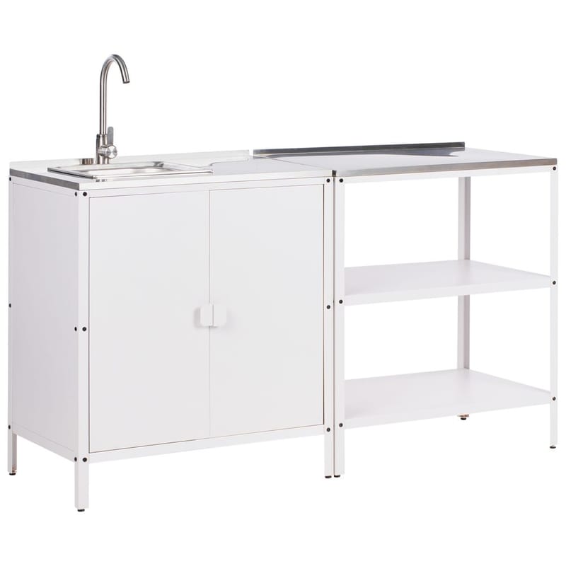 2-delt udekøkken med vask 2 døre Vilama, Hvid, Sølv