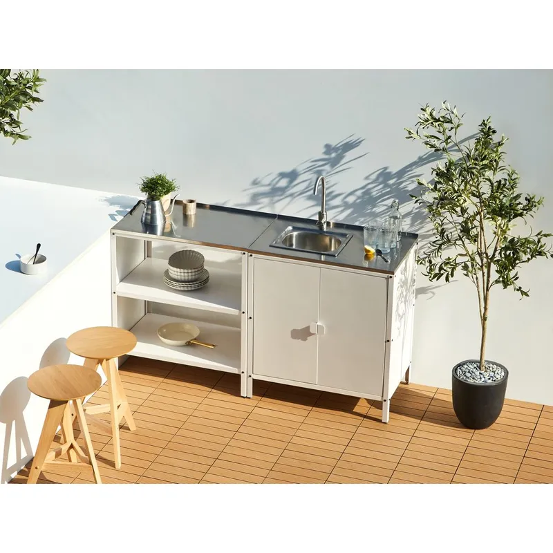2-delt udekøkken med vask 2 døre Vilama - Hvid, Sølv - Have - Grill - Udekøkken - Komplette udekøkkener