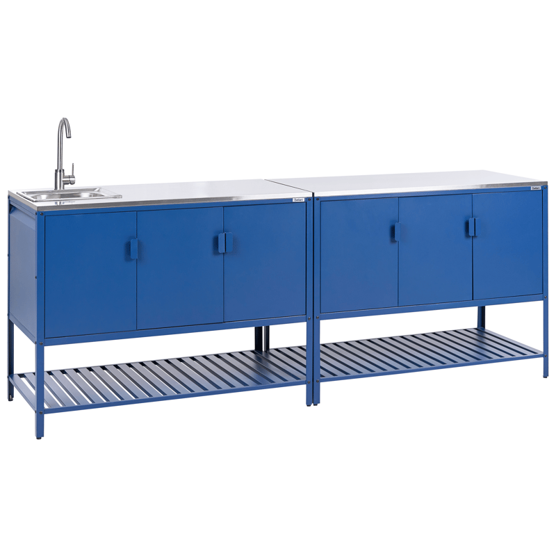 2-delt udekøkken med vask Maenza Stål, Blå/Sølv