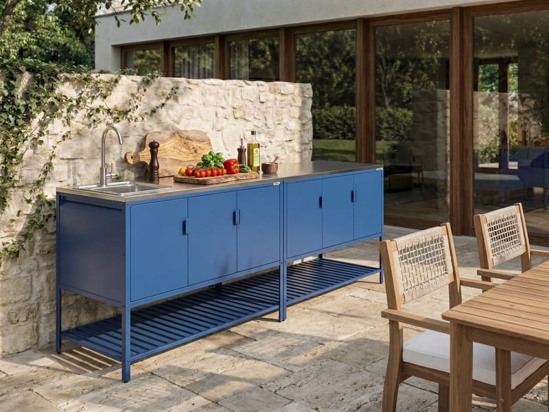 2-delt udekøkken med vask Maenza Stål - Blå/Sølv - Have - Grill - Udekøkken - Komplette udekøkkener