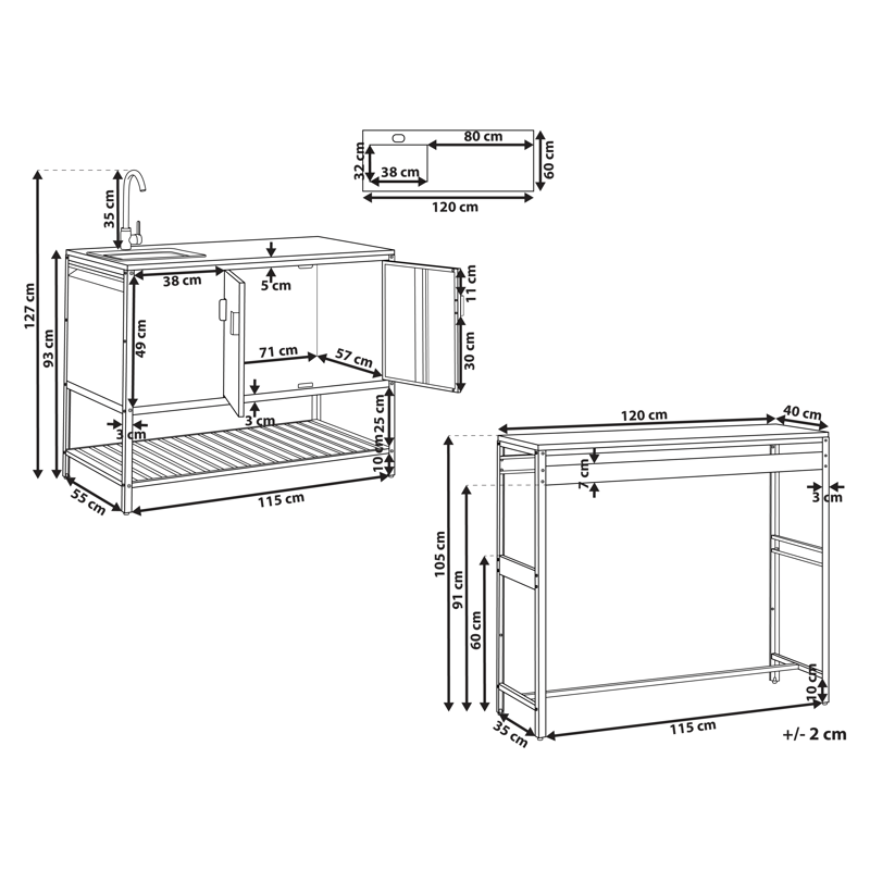 2-delt udekøkken med vask Maenza Stål - Blå/Sølv - Have - Grill - Udekøkken - Komplette udekøkkener