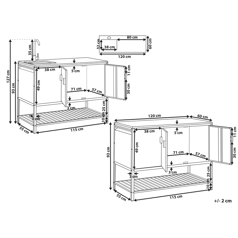 2-delt udekøkken med vask Maenza Stål - Hvid/Sort - Have - Grill - Udekøkken - Komplette udekøkkener