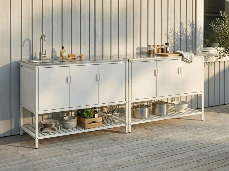 2-delt udekøkken med vask Maenza Stål - Hvid/Sort - Have - Grill - Udekøkken - Komplette udekøkkener