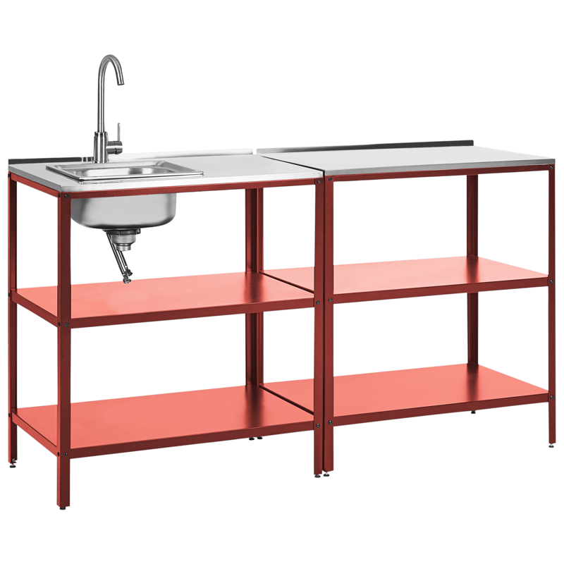 2-delt udekøkken med vask Vilama Stål - Rød/Sølv - Have - Grill - Udekøkken - Komplette udekøkkener