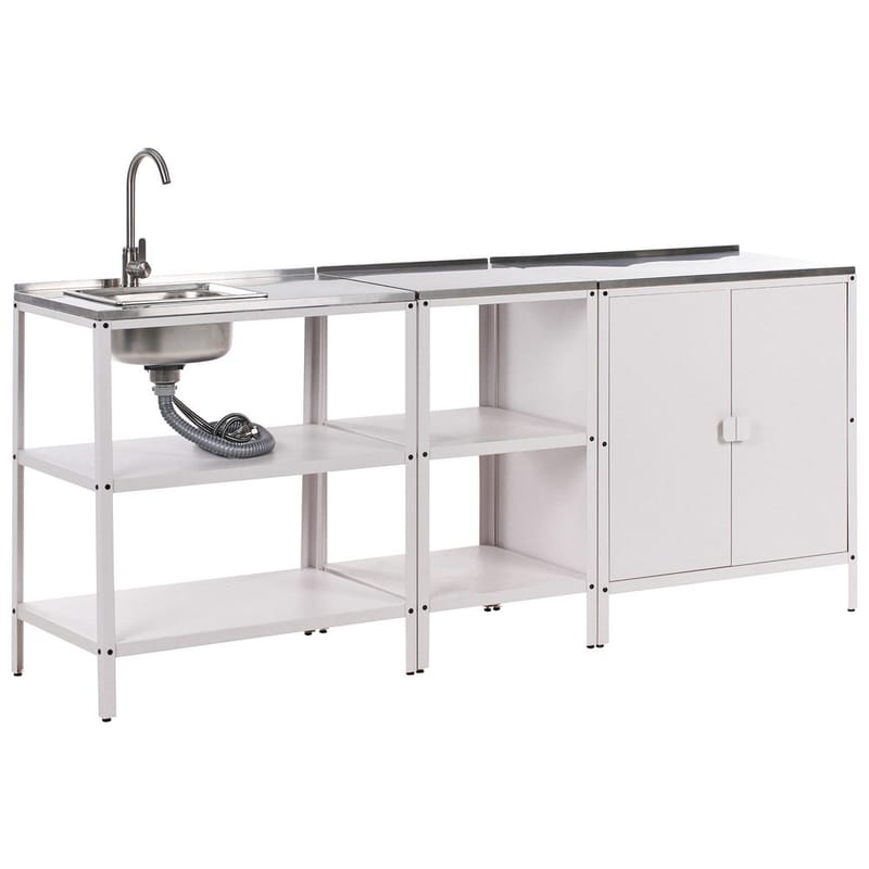 3-delt udekøkken med vask 2 døre Vilama, Hvid, Sølv