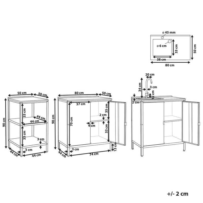3-delt udekøkken med vask 4 døre Vilama - Hvid, Sølv - Have - Grill - Udekøkken - Komplette udekøkkener